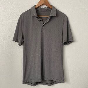 Lululemon L Mens Evolution Short Sleeved Polo Black and White Striped